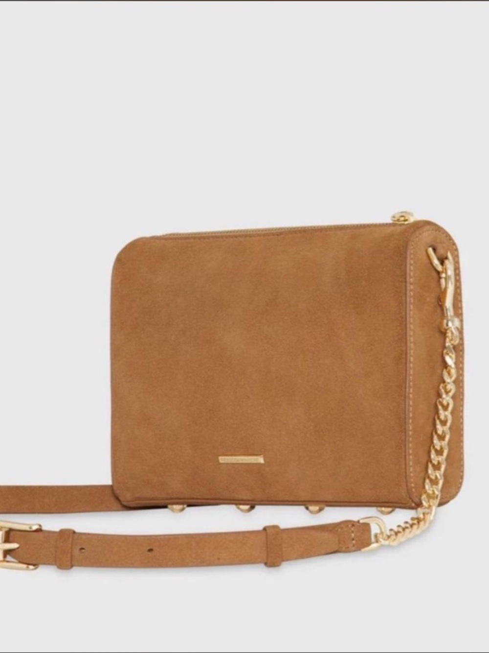 Rebecca Minkoff Avery Suede Crossbody Bag Gold Chain in Tan/Caramel - Picture 2 of 12